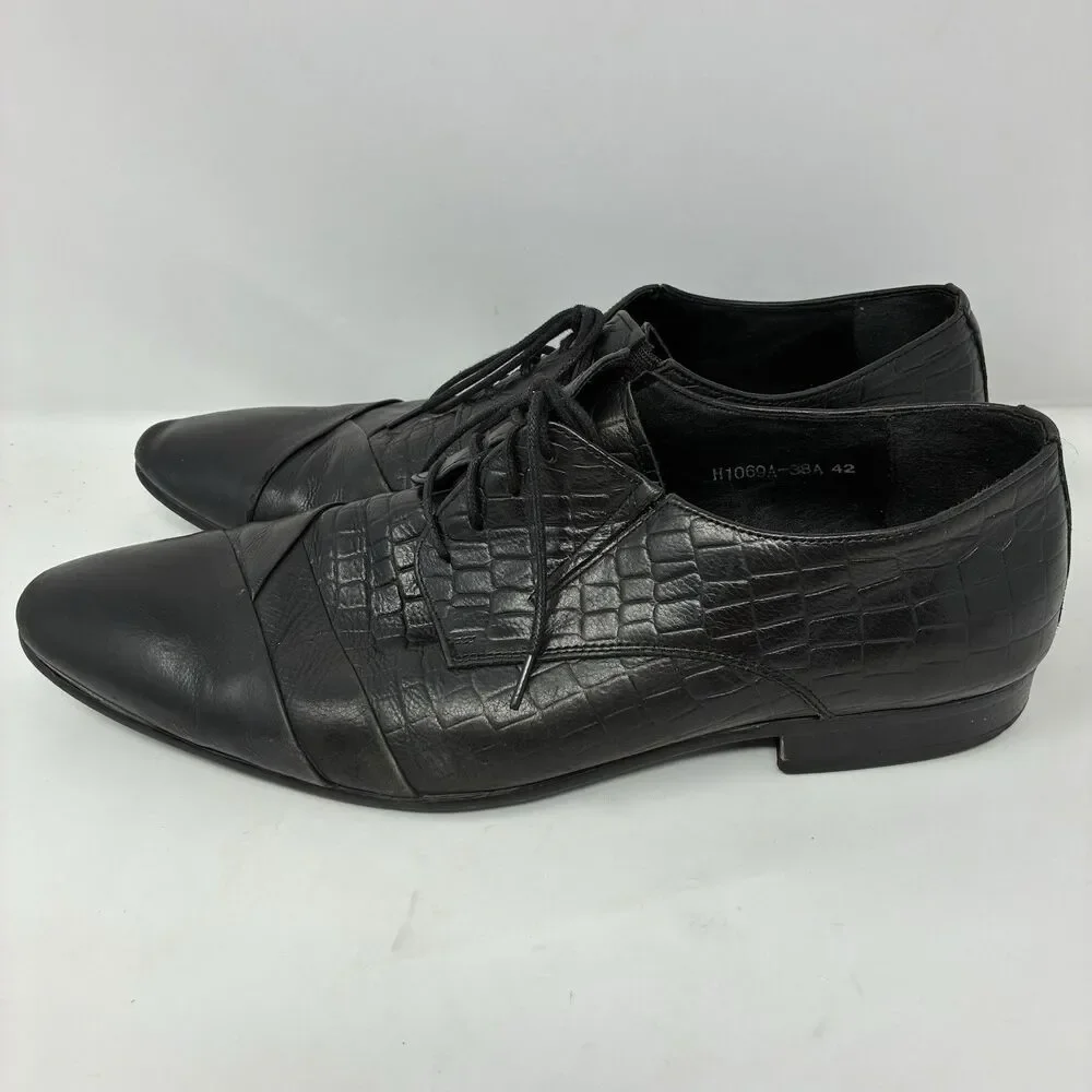 DIVINCH HANDCRAFTED BLACK ALLIGATOR LACE-UP OXFORD SHOES BLUE SOLE EU 42 US 9.5